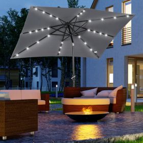 9 x 7 Solar Umbrella, LED Lighted Patio Umbrella for Table or Base with Tilt & Crank, Outdoor Umbrella for Garden, Deck, Backyard, Pool, Beach,...