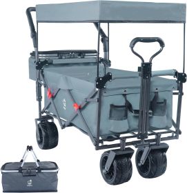 Collapsible Wagon 140L Wagons Carts Foldable With Removable Canopy, Folding Wagon Cart With Wheels For All-Terrain With Brake, Foldable Wagon With...