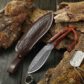 Feather Pattern Outdoor Self-Defense Small Straight Knife Wilderness Survival