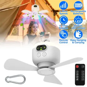 2-in-1 Rechargeable Camping Fan with LED Lantern