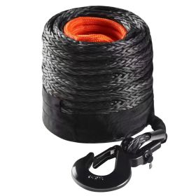 Synthetic Winch Rope, 3/8 Inch X 100 Feet 26,500 Lbs Synthetic Winch Line Cable Rope With Protective Sleeve + Forged Winch Hook + Pull Strap,...