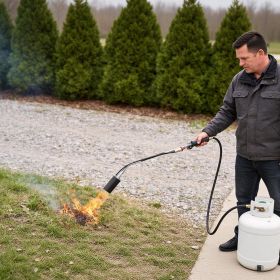 Heavy Duty Weed Torch with Piezo Ignition, 180,000 BTU Propane Torch Compatible with 1lb to 100lb Tanks & MAPP Fuel, 10FT Hose, for Weeding