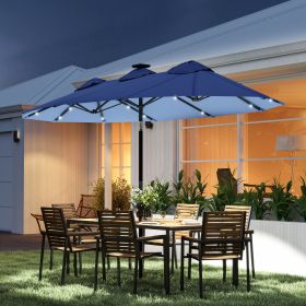 Double-sided Patio Umbrella, 9.7 Outdoor Umbrella with Tilt and Crank, LED Solar Light and 12 Ribs, Navy Blue