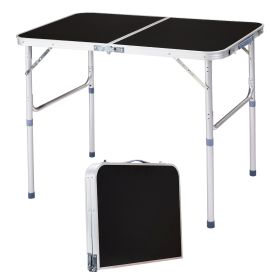 3ft Black Outdoor Folding Table Aluminum Alloy Rectangular 50kg Two Fold Tabletop