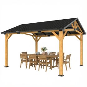13 x 11 Hardtop Gazebo Canopy with Galvanised Metal Roof, Fir Wood Frame and Central Hook for Patio, Black Gray (Option: Black Gray and Natural-2130x280x250 mm)
