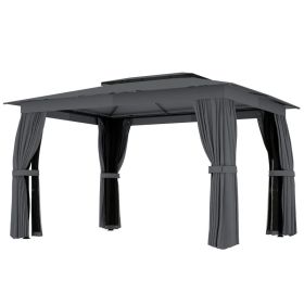 10 x 12 Outdoor Patio Gazebo, Soft Top Gazebo Canopy Shelter with Curtains, Netting, Steel Frame, Hooks, Dark Gray (Option: Dark Gray-2045x385x210 mm)